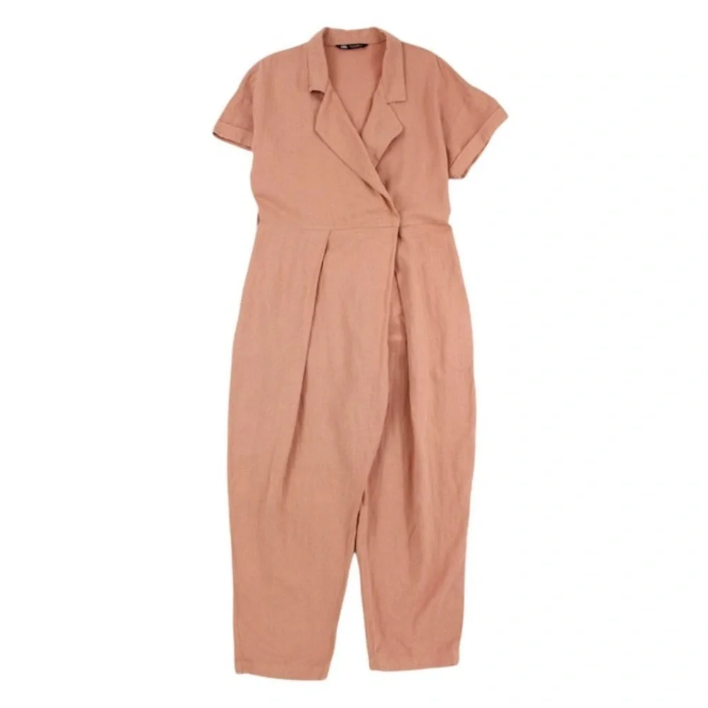 Zara linen blend salmon jumpsuit